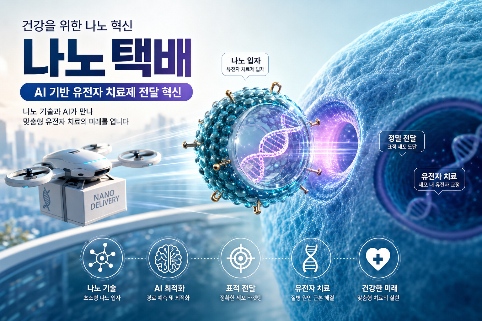 건강 나노 택배 AI 유전자 치료제 전달 혁신 관련 AI 이미지
