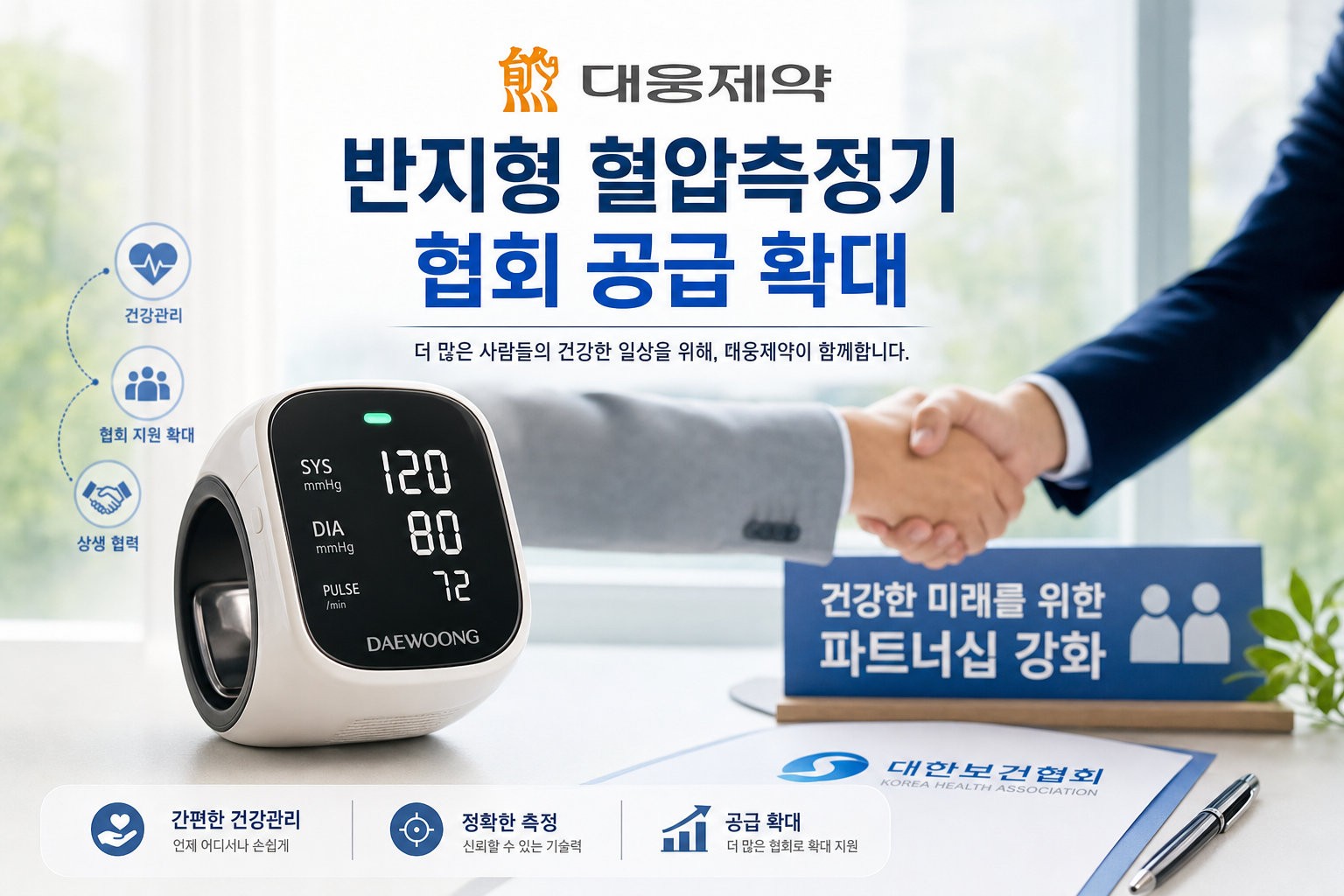 건강 대웅제약 반지형 혈압측정기 협회 공급 확대 관련 AI 이미지