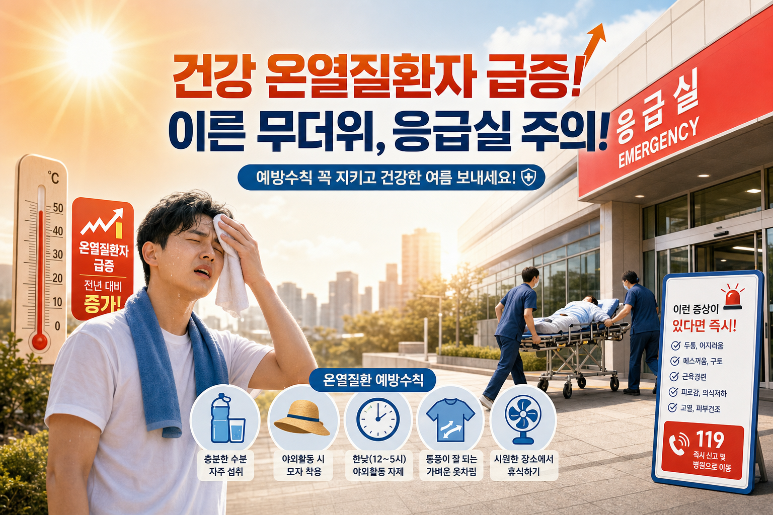 건강 온열질환자 급증 이른 무더위 응급실 예방수칙 관련 AI 이미지