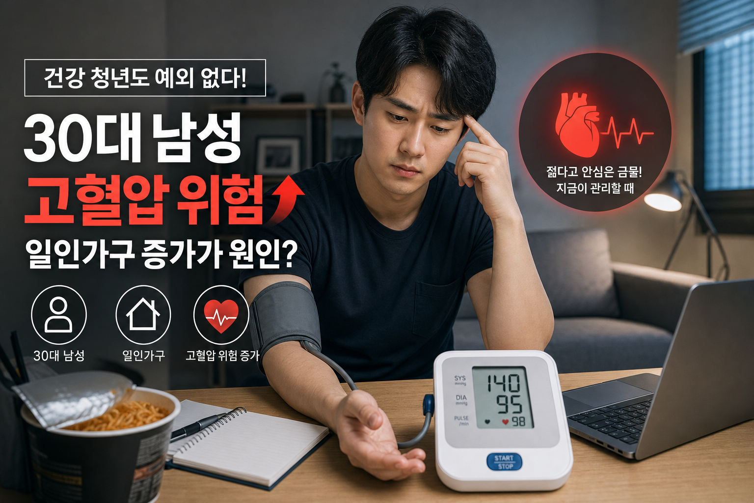 건강 청년 고혈압 30대 남성 일인가구 위험 증가 관련 AI 이미지