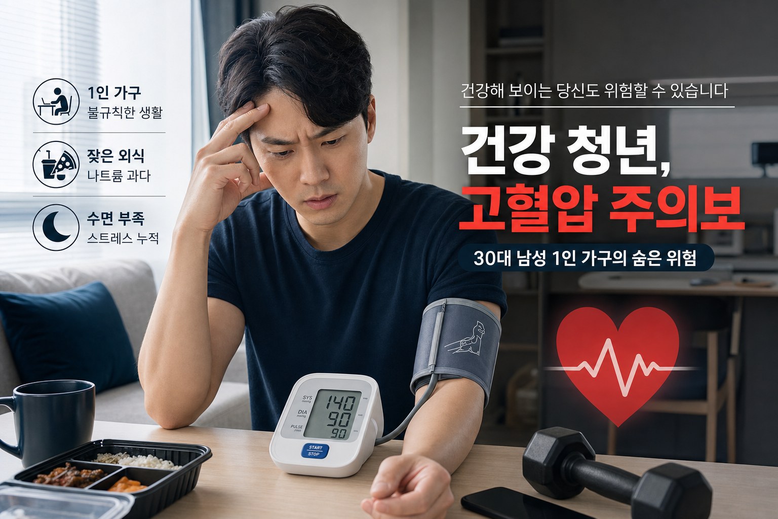 건강 청년 고혈압 30대 남성 1인 가구 위험 관련 AI 이미지