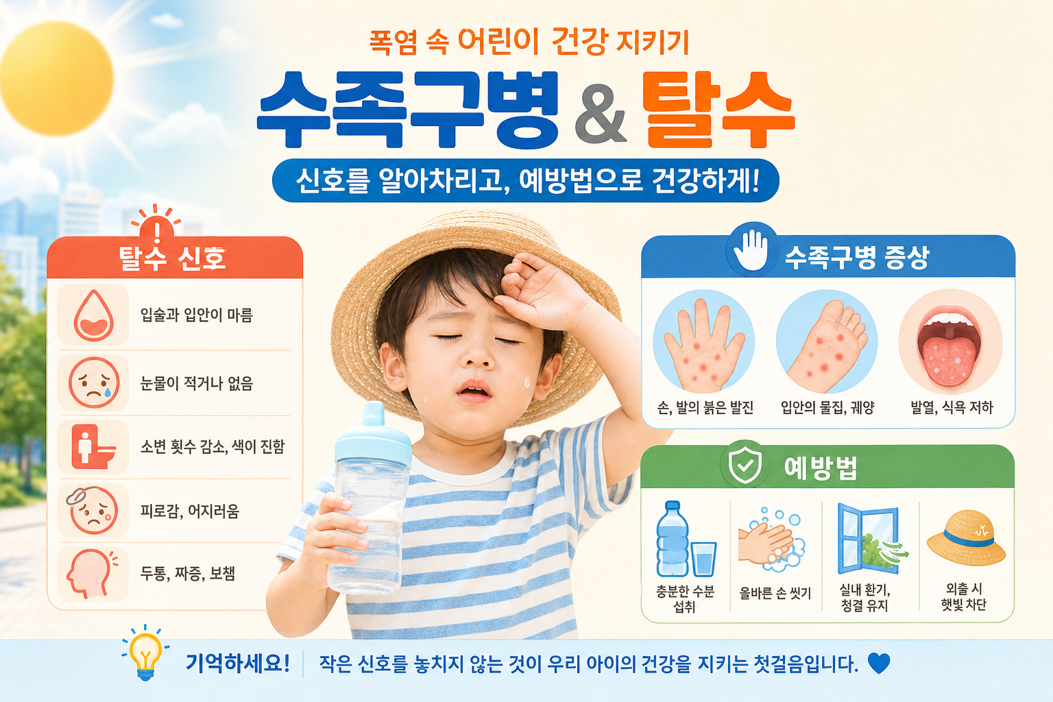 건강 폭염 수족구병 어린이 탈수 신호와 예방법 관련 AI 이미지