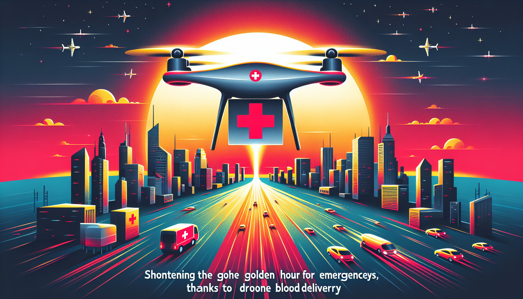 [기술] 드론 혈액 배송으로 응급 골든타임 단축 관련 AI 이미지