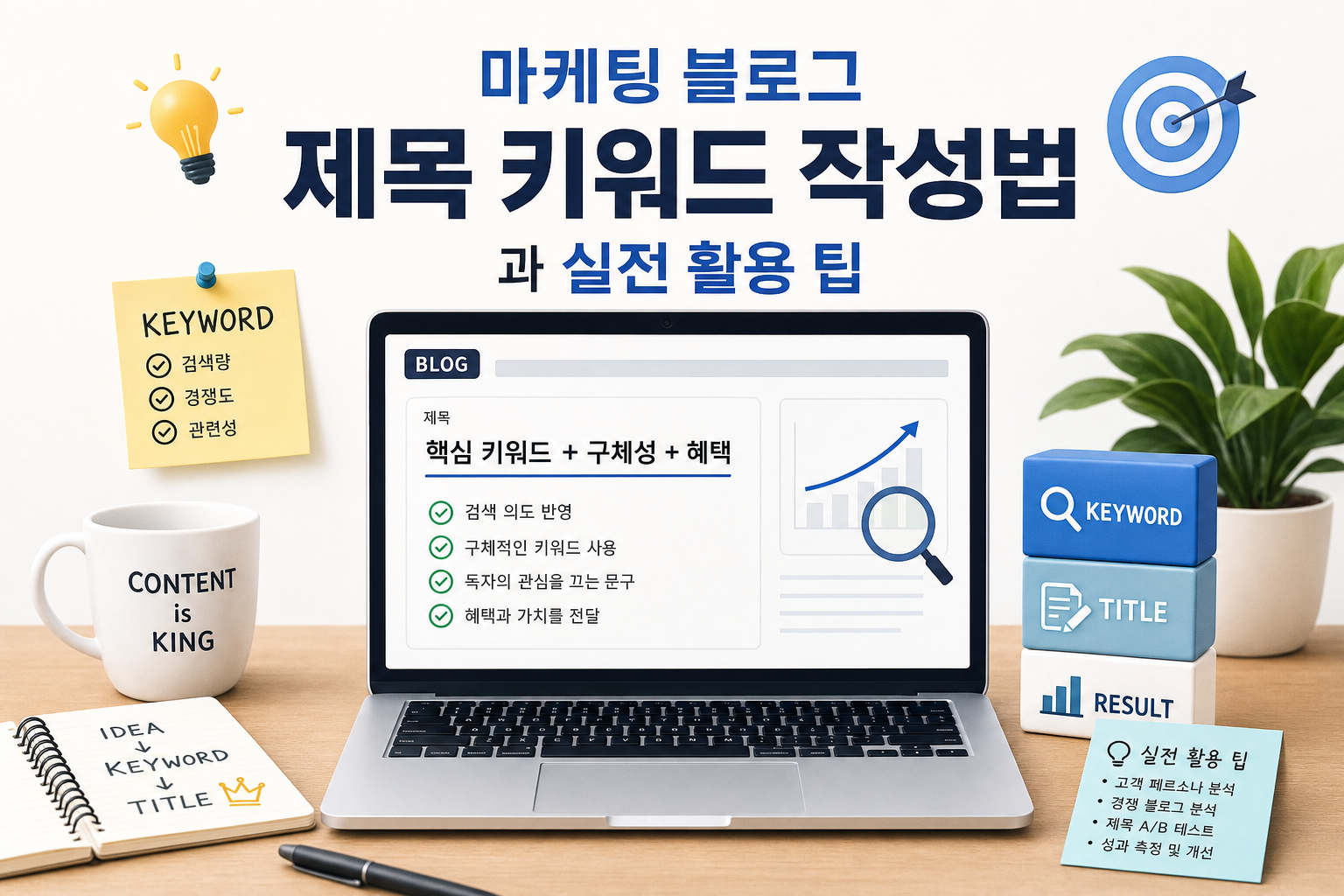 마케팅 블로그 제목 키워드 작성법과 실전 활용 팁 관련 AI 이미지
