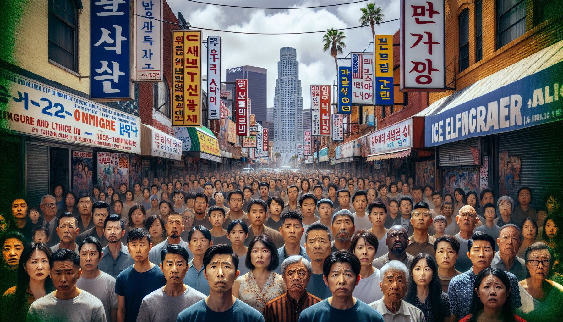 [사회] LA한인타운 ICE 단속과 이민 문제 집중 관련 AI 이미지