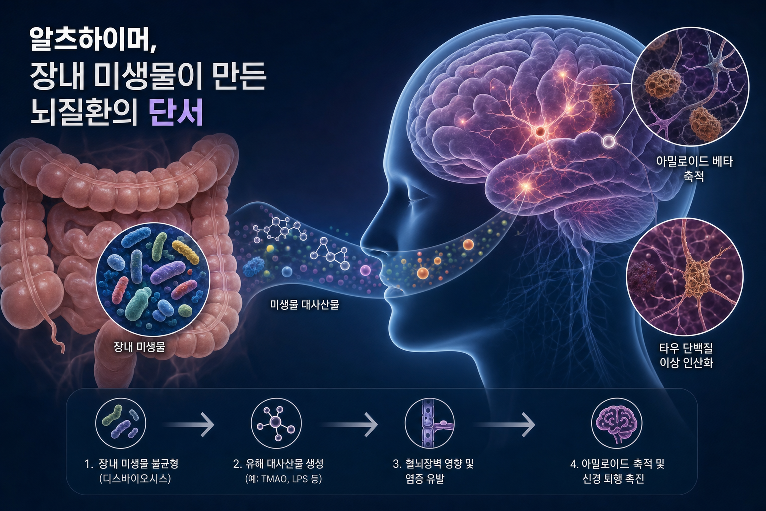의학 알츠하이머 장내 미생물이 만든 뇌질환 단서 관련 AI 이미지