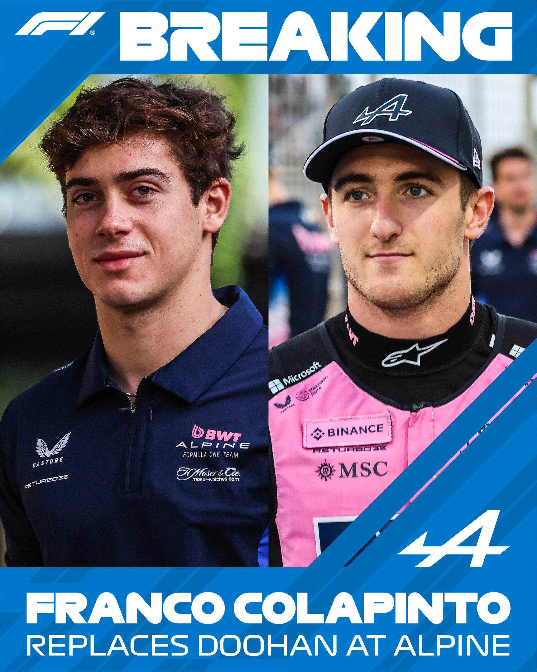 F1 알핀 2025 잭 두한 프랑코 콜라핀토 시트 교체 발표 관련 대표 이미지