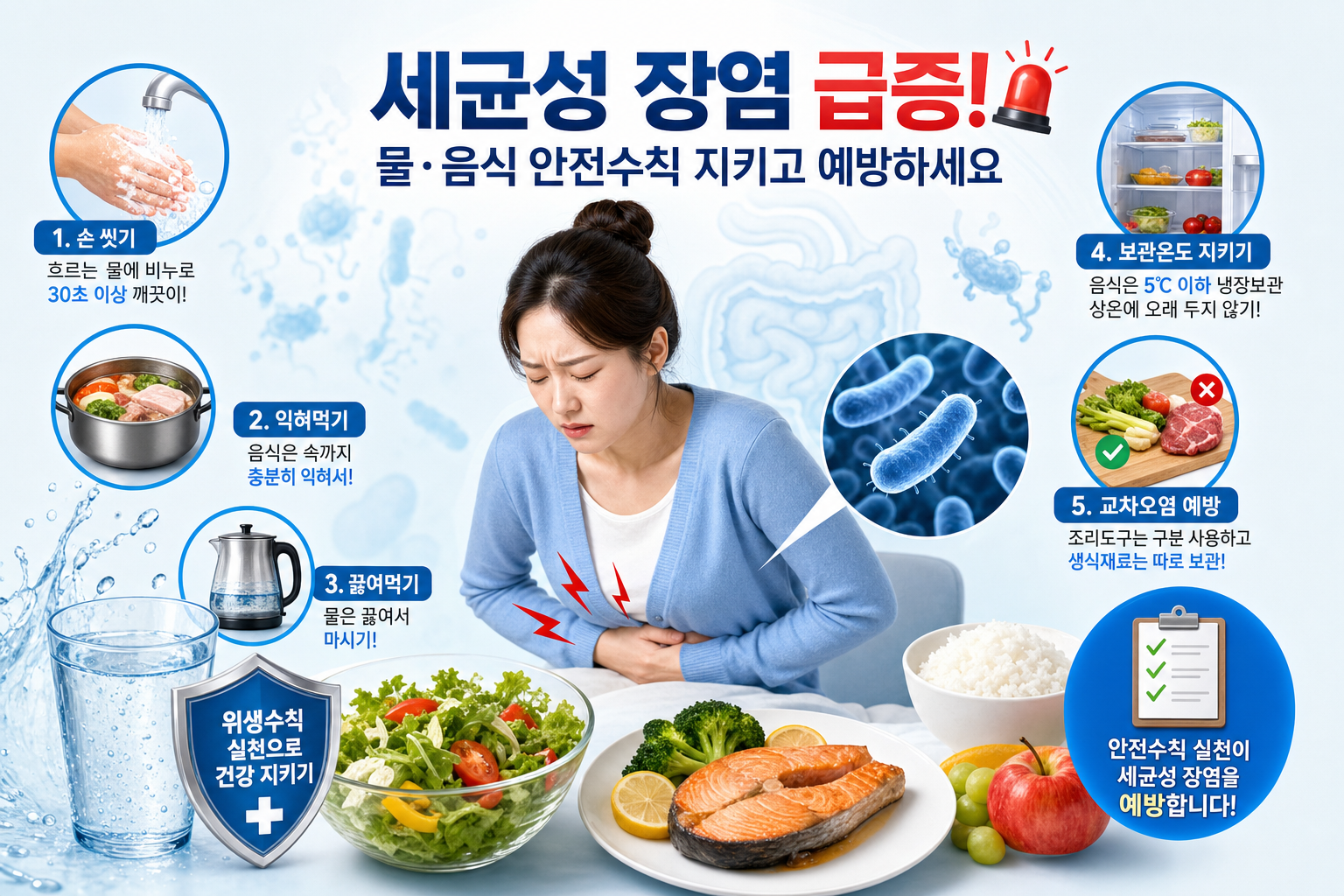 건강 세균성 장염 급증 물 음식 안전수칙 예방법 관련 이미지