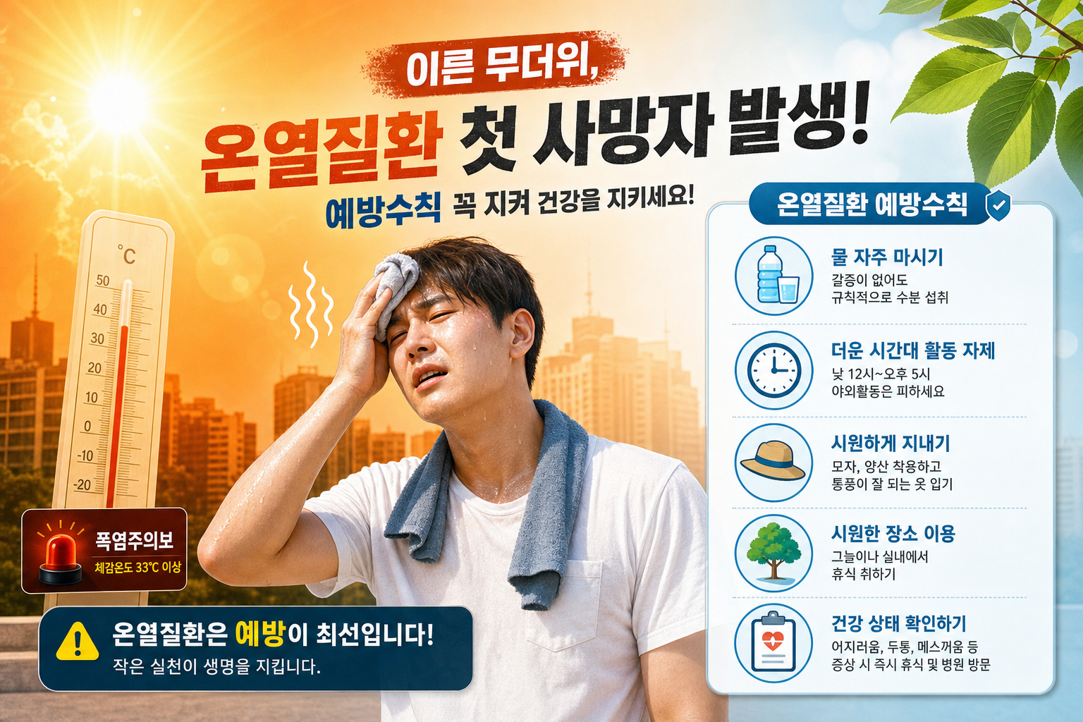건강 온열질환 이른 무더위 첫 사망자 발생 예방수칙 관련 이미지