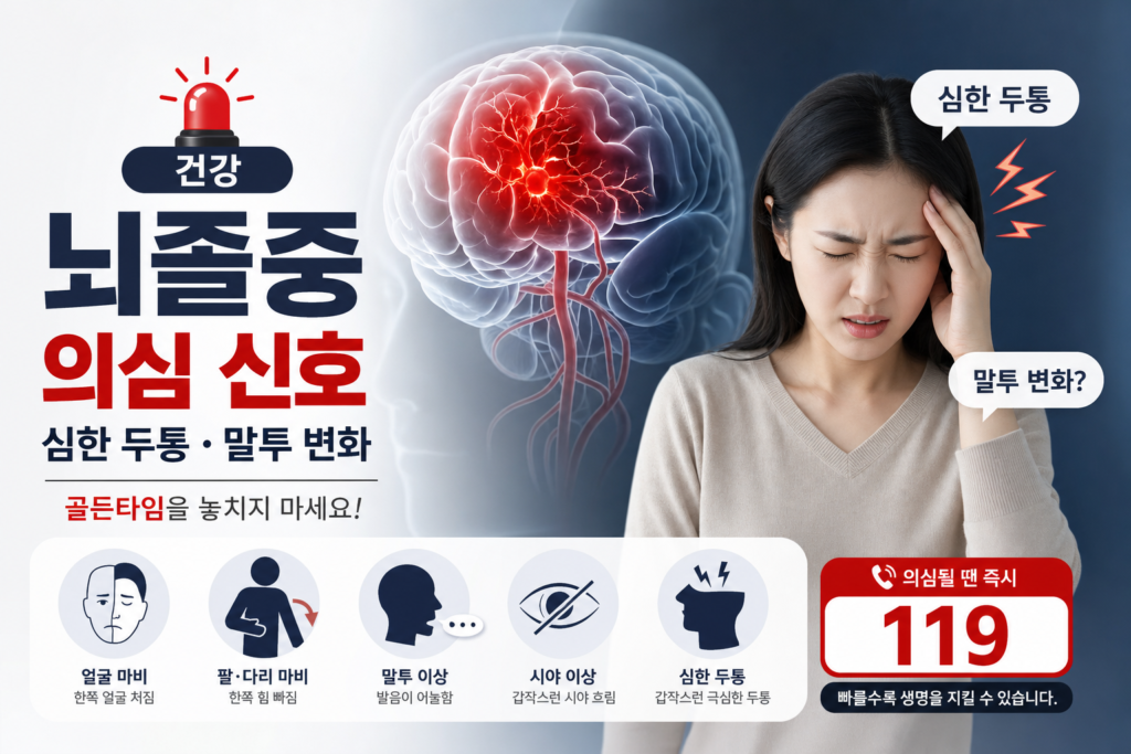 건강 뇌졸중 의심 신호와 심한 두통 말투 변화 관련 이미지