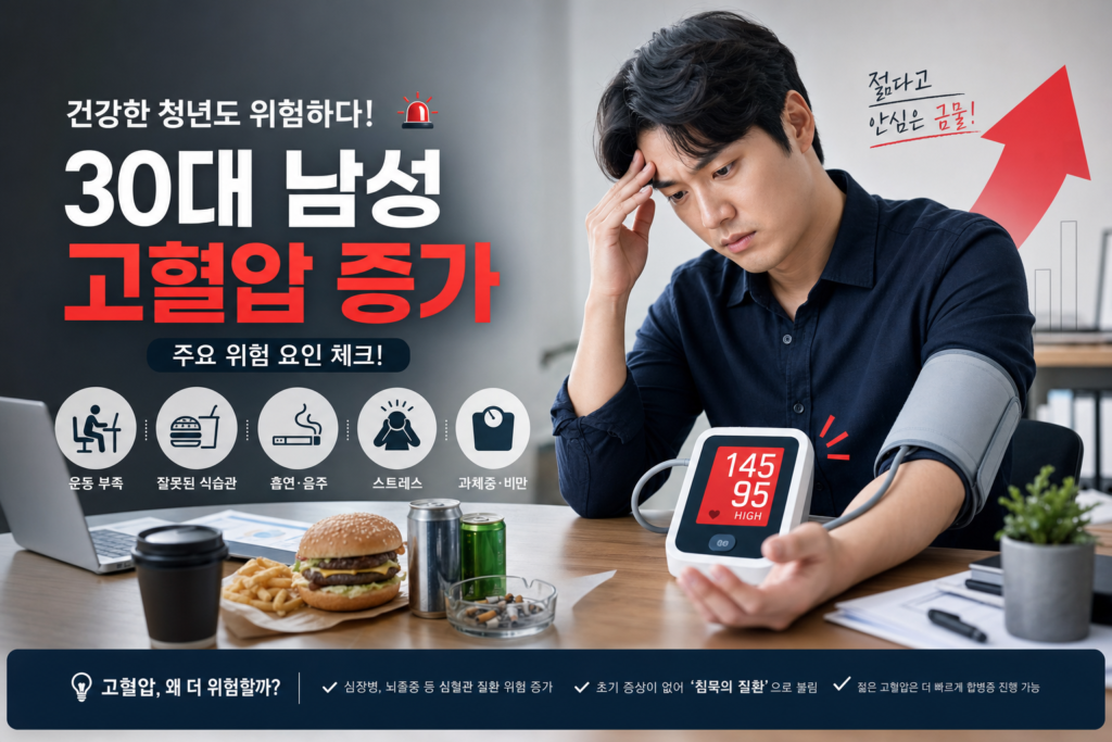 건강 청년 고혈압 증가 30대 남성 위험 요인 관련 이미지